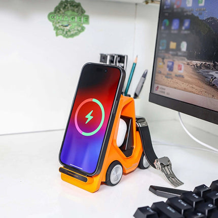 T20S 3-In-1 15W Small Forklift-Shaped Desktop Wireless Charger With LED Atmosphere Light
