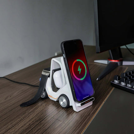 T20S 3-In-1 15W Small Forklift-Shaped Desktop Wireless Charger With LED Atmosphere Light