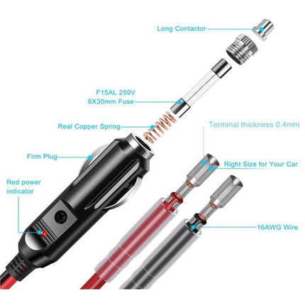 16AWG 15A 12V/24V Fused Cigarette Lighter Plug With Lead, 1pair
