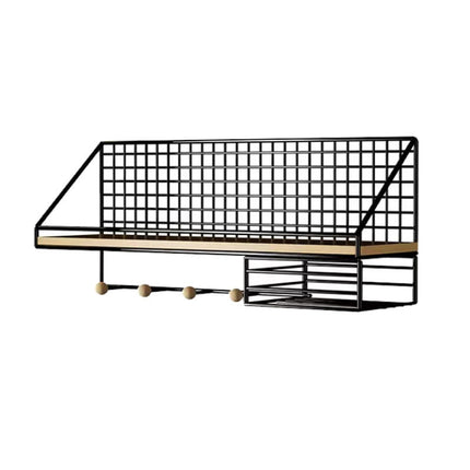 Household Large Non-Punching Organizer Wall Hanging Shelf, Black Basic Model, Black Wooden Ball With Tissue Box