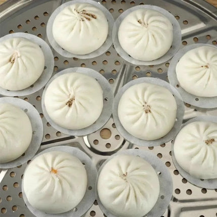 100pcs Food Grade Disposable Round Non-stick Steamer Paper Perforated Buns Steamer Pads, 7.6cm, 8.89cm, 10.16cm, 11.4cm, 12.7cm, 14cm, 16.5cm