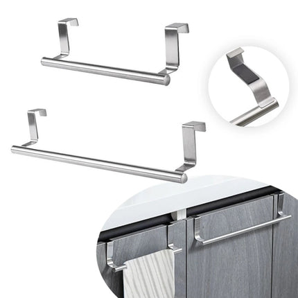 No-Punch Stainless Steel Over Door Towel Rack Cabinet Door Rag Hanging Holder, 23.5cm Silver, 23.5cm Black, 23.5cm White, 36.5cm Silver, 36.5cm Black, 36.5cm White