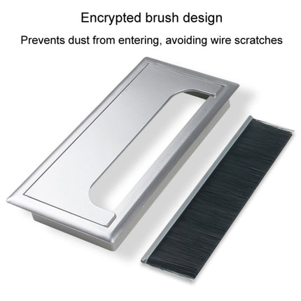 ABS Table Rectangle Wire Hole Cover Outlet Port With Brush PC Desk Cable Organizer, 80x80mm Black, 80x80mm Silver, 80x160mm Black, 80x160mm Silver, 80x160mm White, 100x200mm Silver