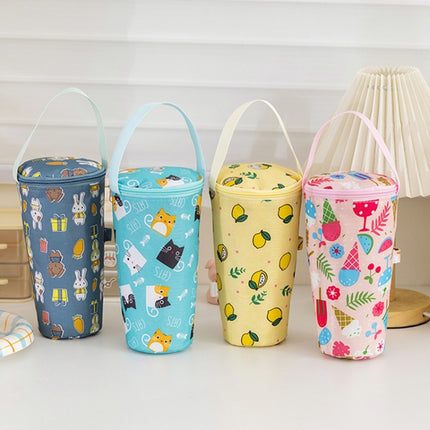Portable Milk Tea Tote Bag Heat Preservation Eco-friendly Handbag Carrying Insulated Cup Cover, Lemon, Cats, Ice Cream, Bunny
