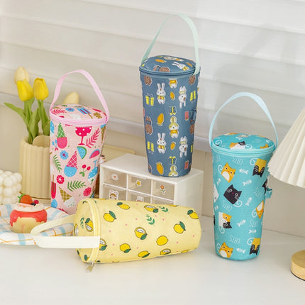 Portable Milk Tea Tote Bag Heat Preservation Eco-friendly Handbag Carrying Insulated Cup Cover, Lemon, Cats, Ice Cream, Bunny