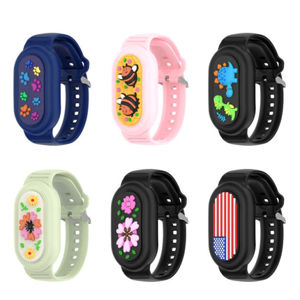 For Samsung Galaxy SmartTag 2 Bracelet Waterproof Silicone Wristband, Black Flag, Blue Paw Prints, Pink Bee, Black Dinosaur, Black Flower, Green Flower