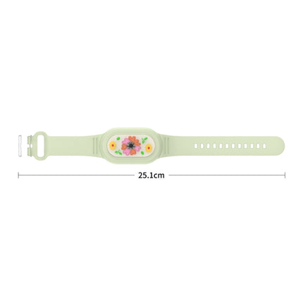 For Samsung Galaxy SmartTag 2 Bracelet Waterproof Silicone Wristband, Black Flag, Blue Paw Prints, Pink Bee, Black Dinosaur, Black Flower, Green Flower