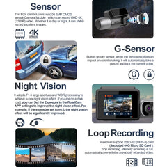 M700A 3 Channels Car Recorder 4K UHD Front+1080P Inside+2K Rear+GPS+WIFI Dash Cam