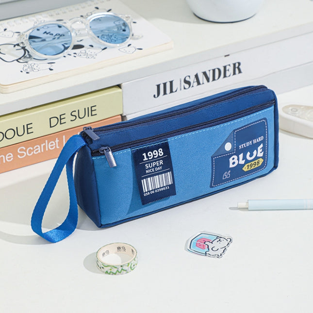 Retro Triangle Design Double-layer Handheld Pencil Case Student Stationery Bag