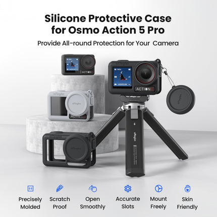 For DJI Osmo Action 5 Pro aMagisn Silicone Protective Case with Lanyard and Lens Cap