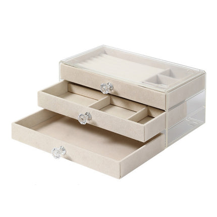 Three-Layer Velvet Dustproof Drawer Earrings Jewelry Storage Box