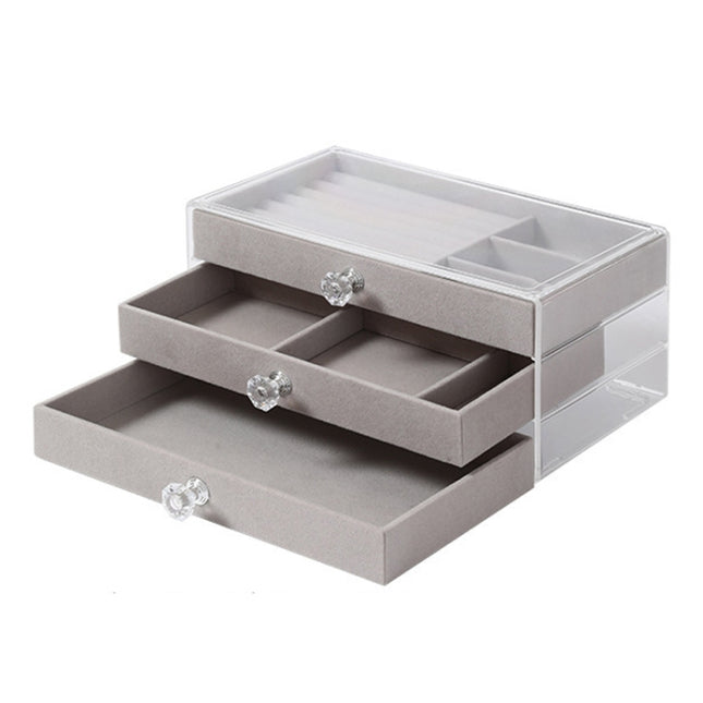 Three-Layer Velvet Dustproof Drawer Earrings Jewelry Storage Box