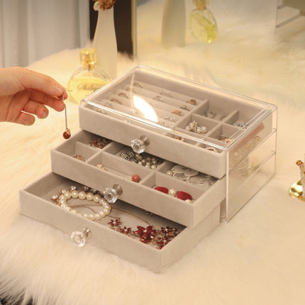 Three-Layer Velvet Dustproof Drawer Earrings Jewelry Storage Box