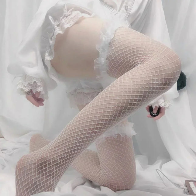 Sexy Lace Mesh Stockings Women Lolita Over Knee High Long Sock Hollow Fishnet Pantyhose, Average