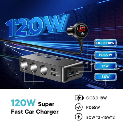 QC3.0/PD Fast Charging 7 In 1 Car Cigarette Lighter With Display, TR30P
