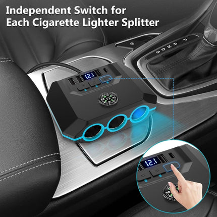 Car Cigarette Lighter One To Three With Switch Voltage Display, TR52