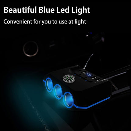 Car Cigarette Lighter One To Three With Switch Voltage Display, TR52