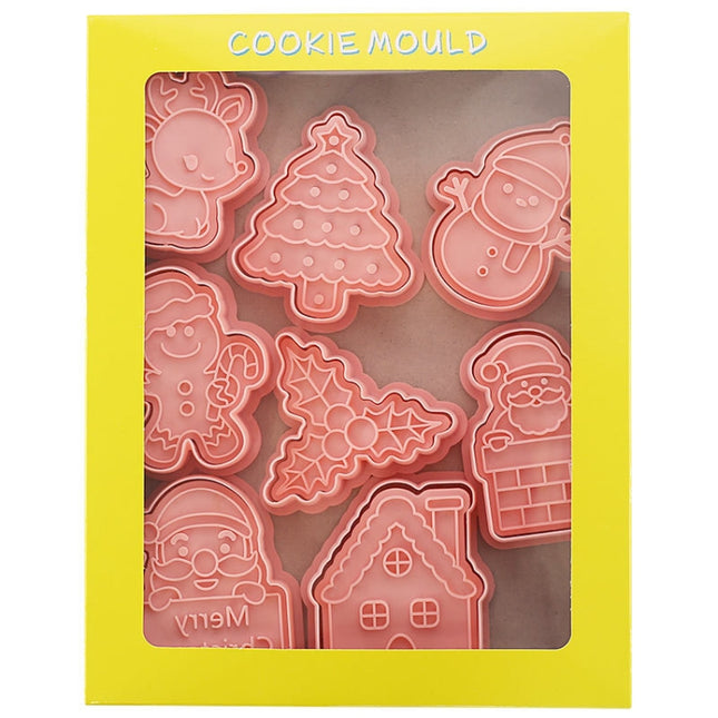 Christmas Biscuit Molds Cartoon 3D Pressing Fondant Cake Cookie Cutting Molds, 8pcs /Set