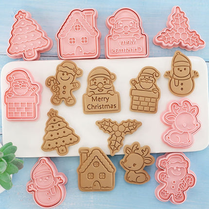 Christmas Biscuit Molds Cartoon 3D Pressing Fondant Cake Cookie Cutting Molds, 8pcs /Set