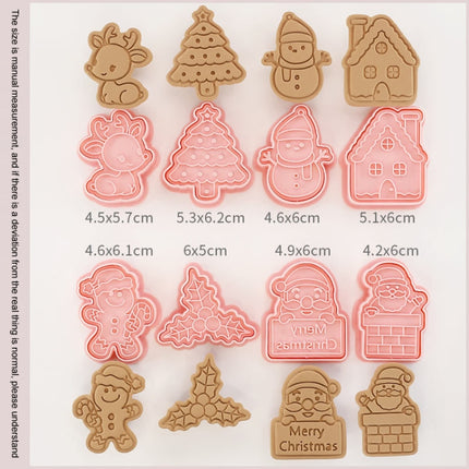 Christmas Biscuit Molds Cartoon 3D Pressing Fondant Cake Cookie Cutting Molds, 8pcs /Set