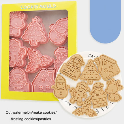 Christmas Biscuit Molds Cartoon 3D Pressing Fondant Cake Cookie Cutting Molds, 8pcs /Set