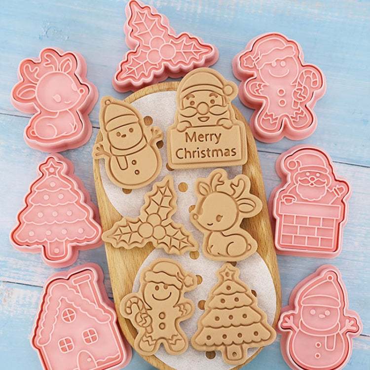 Christmas Biscuit Molds Cartoon 3D Pressing Fondant Cake Cookie Cutting Molds, 8pcs /Set