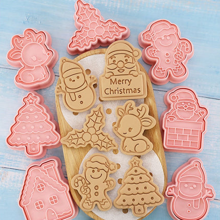 Christmas Biscuit Molds Cartoon 3D Pressing Fondant Cake Cookie Cutting Molds, 8pcs /Set