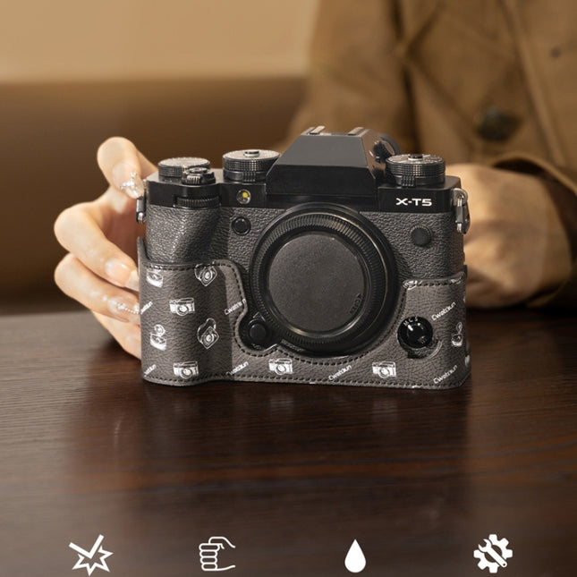 For FUJIFILM X-T5 Cwatcun D161 Vintage Camera Stand Camera Protective Leather Case