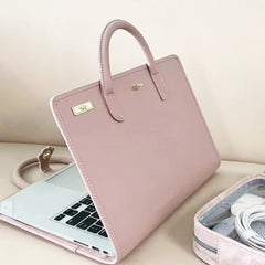 Pink Girl Style PU Laptop Bag Protective Case with Handle, 14 Inch, 15.6 / 16 Inch