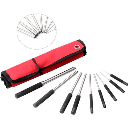 9-in-1 Heavy Duty Roll Pin Punch Set Round Punch Removal Tools, Canvas Packaging, with Hammer