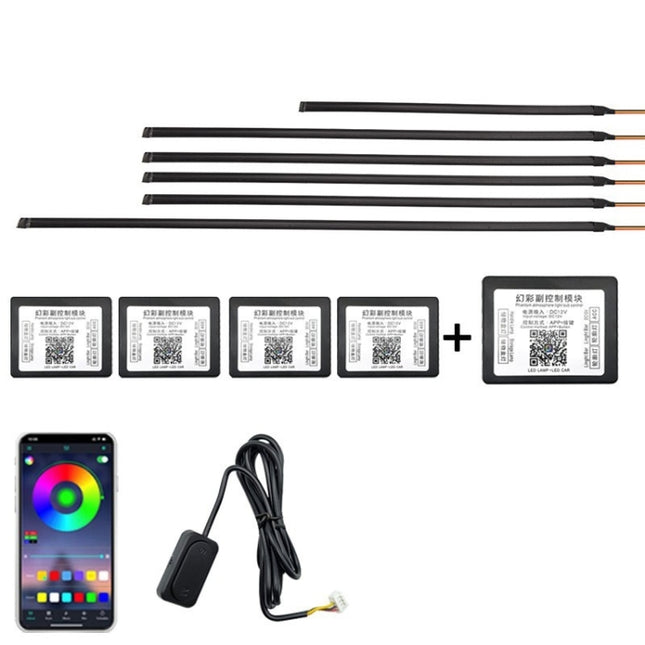Car Hidden Acrylic LED Colorful Decorative Atmosphere Light Strip, 6 in 1, 10 in 1, 14 in 1, 18 in 1, 22 in 1