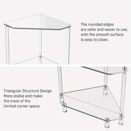 Polygonal 3-Tier Acrylic Wall Corner Table For Living Room Kitchen Bathroom Storage, YX140