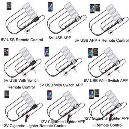Eight-Color LED Voice Control Car Music Rhythm Atmosphere Light, 5V USB Remote Control, 5V USB APP, 5V USB APP + Remote Control, 5V USB With Switch Remote Control, 5V USB With Switch APP, 5V USB With Switch APP + Remote Control                         ...