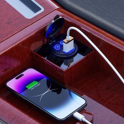 Kewig P22A 12-24V Vehicle Motorcycle Boat Modified Dual PD+QC3.0 3-Port Car Charger With Switch, With Terminal