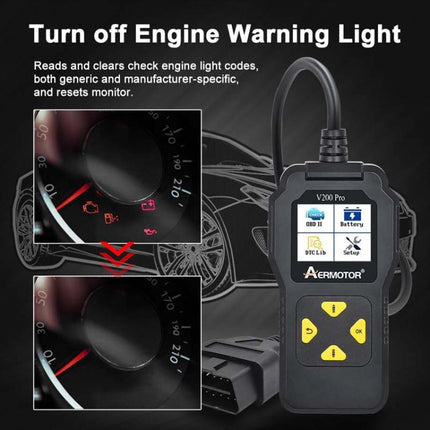 AERMOTOR V200PRO Car Troubleshooter Engine Inspection Scanner Readout Card ELM327 Battery Inspection Tool
