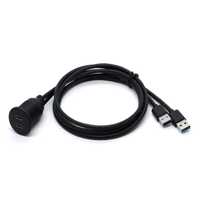 Dual Type-C 3.0 Female To USB A Male Car Waterproof Cable Modified Panel Extension Cord, 1m