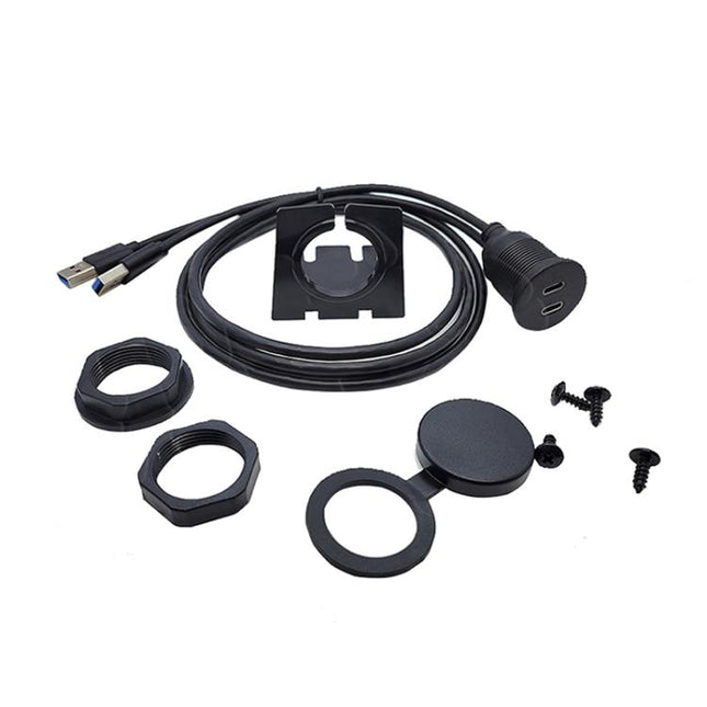 Dual Type-C 3.0 Female To USB A Male Car Waterproof Cable Modified Panel Extension Cord, 1m