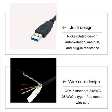 Square Snap-On USB3.0 Compatible 2.0 Car Boat Motorcycle Instrument Panel Extension Cable, 1m