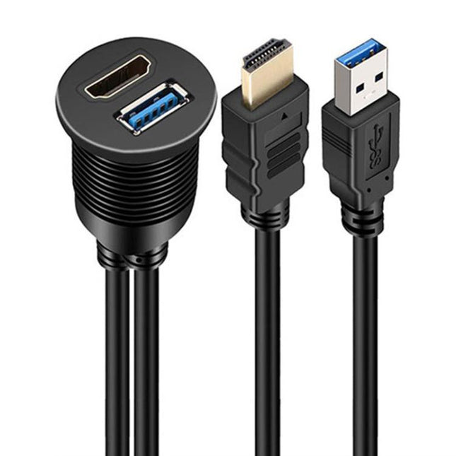 2m USB3.0+HDMI Car Waterproof Cable Motorcycle Boat Dashboard Extension Wire, 2m USB3.0+HDMI