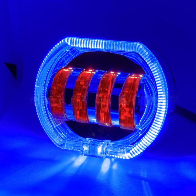 Motorcycle Electric Vehicle General Modification LED Headlight 4 Beads Double Lens Lamps, White Aperture+Red Devil Eye, Red Aperture+Red Devil Eye, Blue Aperture+Red Devil Eye, Ice Blue Aperture+Red Devil Eye, Green Aperture+Red Devil Eye              ...
