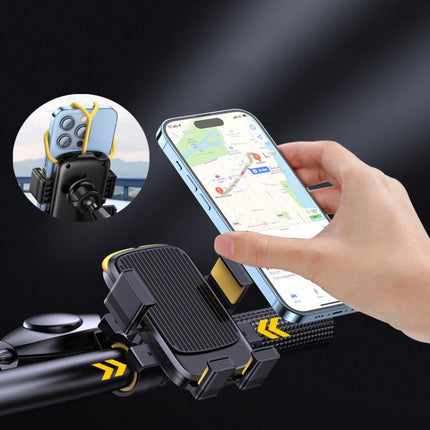 Bicycle and Motorcycle Phone Holder with Hidden Silicone Strap, Handbar, Rearview Mirror