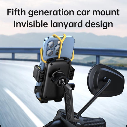 Bicycle and Motorcycle Phone Holder with Hidden Silicone Strap, Handbar, Rearview Mirror