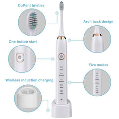 Sarmocare S100 IPX7 Waterproof Portable Sonic Electric Toothbrush with 8-brush Heads