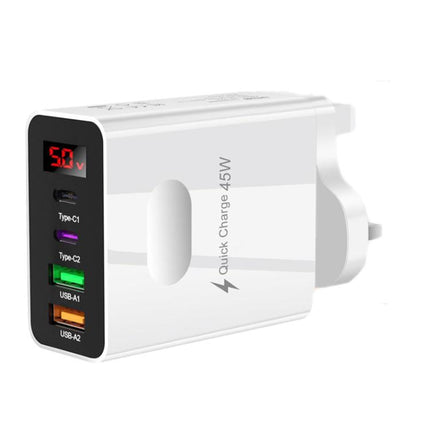 2 USB+2 Type-C Digital Display Mobile Phone Multi-port Charger, EU Plug Black, US Plug Black, UK Plug Black, EU Plug White, US Plug White, UK Plug White