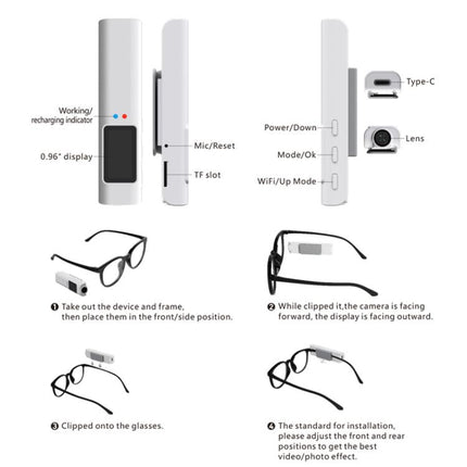 HD 2.7K FPV Eyeglasses Camera 0.96 inch IPS Color Screen Convenient Shooting