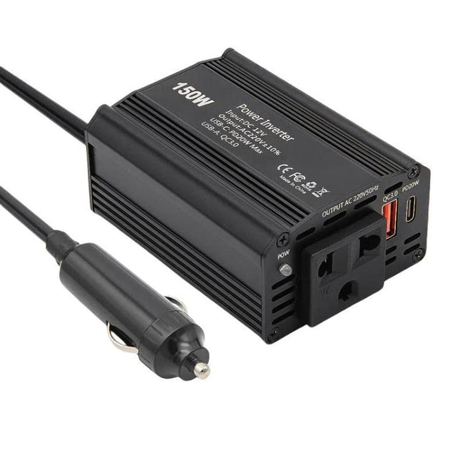 150W PD20W QC3.0 Fast Charging Car Inverter Car Cigarette Lighter Power Supply Adapter, US Plug, EU Plug