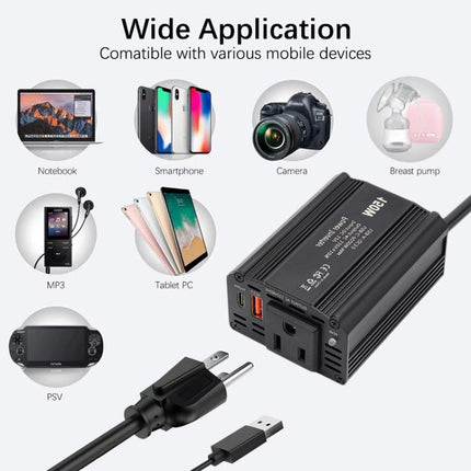 150W PD20W QC3.0 Fast Charging Car Inverter Car Cigarette Lighter Power Supply Adapter, US Plug, EU Plug