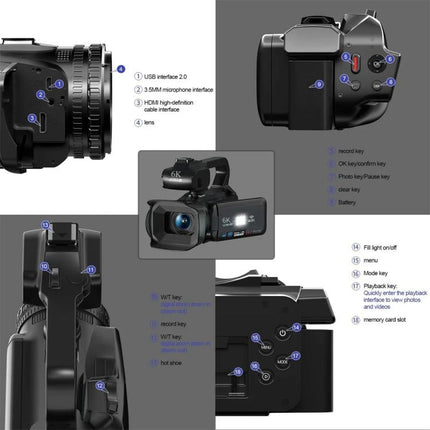 64MP 6K 18X Digital Zoom Ultra HD Video Camera With 4-Inch Touch Screen Camcorder, 6K 16G, 6K 32G, 6K 64G