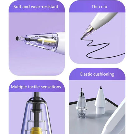 For Apple Pencil 2 / 1 Elastic Tip Soft Probe Silent Replacement Nib, 4B White, 4B Transparent, 2B White, 2B Transparent, HB White, HB Transparent