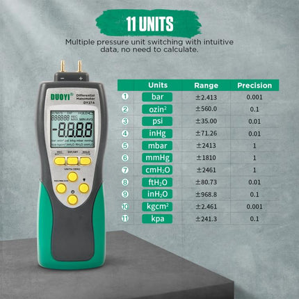 DUOYI Digital Brake Vacuum Pump Measuring Gauge Differential Pressure Gauge